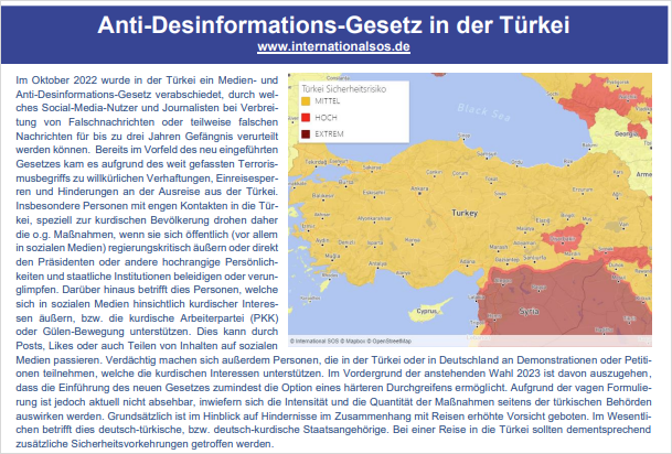 Screenshot eines Sicherheitsberichts zur Türkei