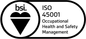 Das Logo der Zertifzierung ISO 45001 2018 vom British Standards Institute. 